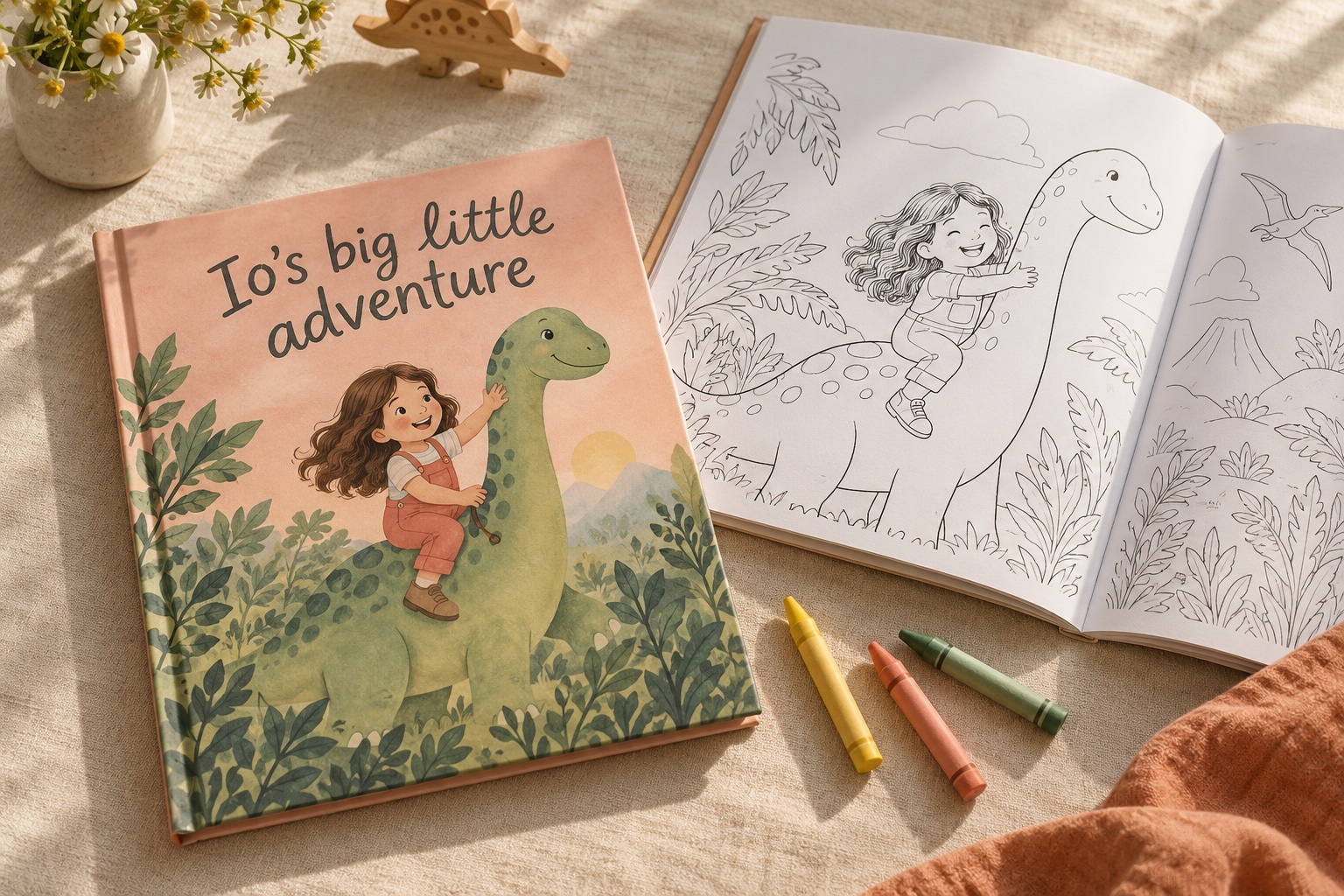 A personalized storybook and coloring pages, ready for a little imagination