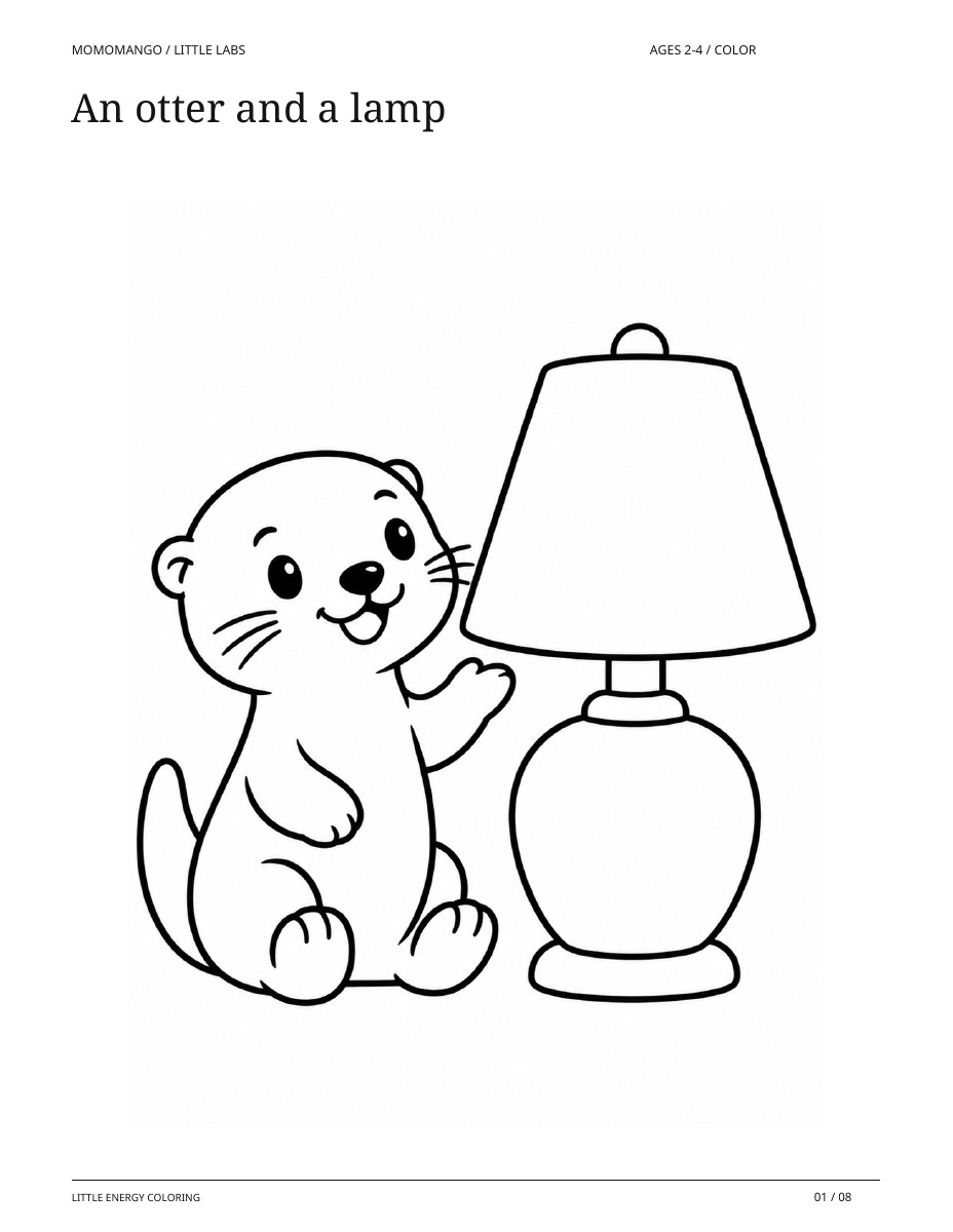 An otter and a lamp, ages 2-4, from Little Energy Coloring