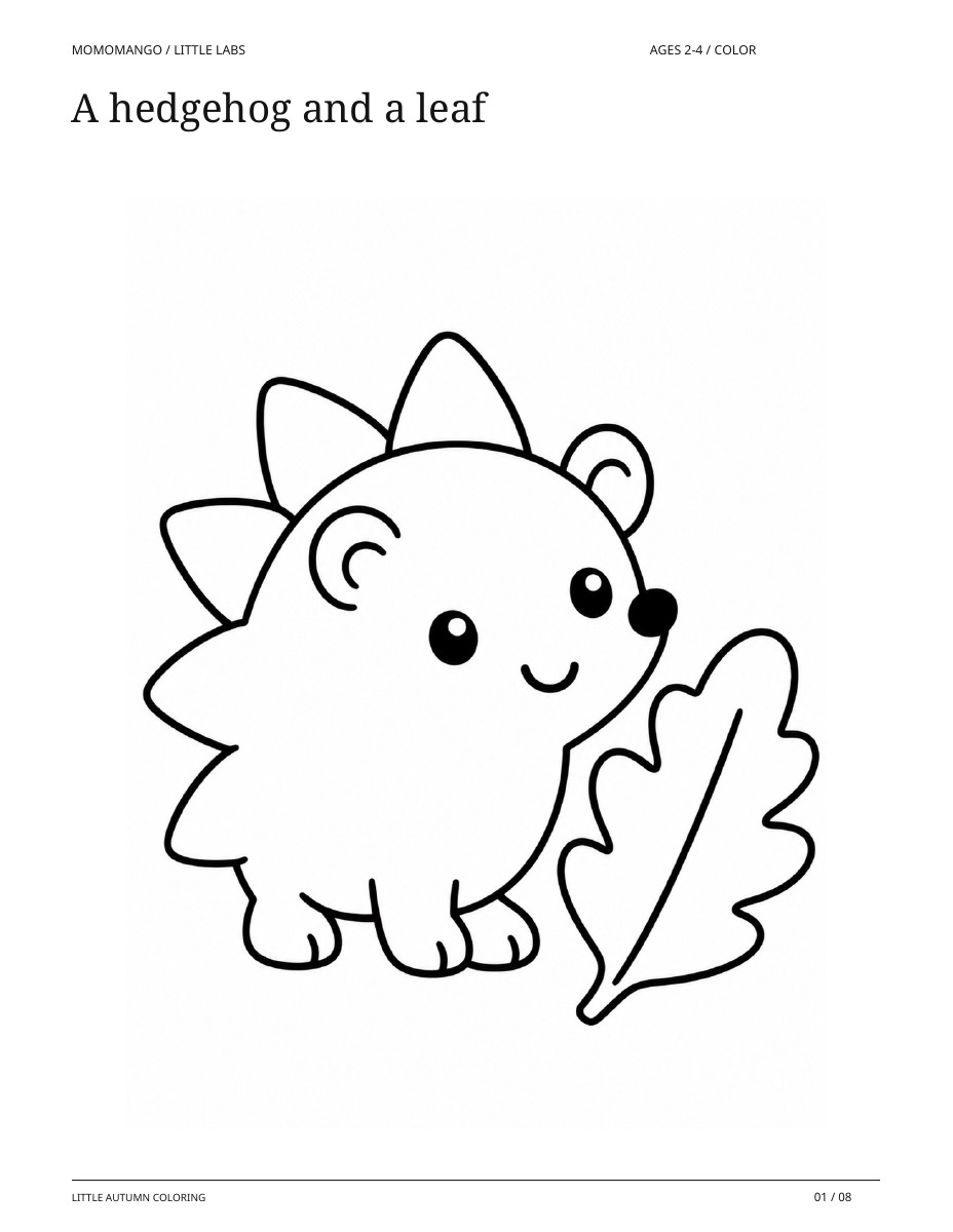 A hedgehog and a leaf, ages 2-4, from Little Autumn Coloring
