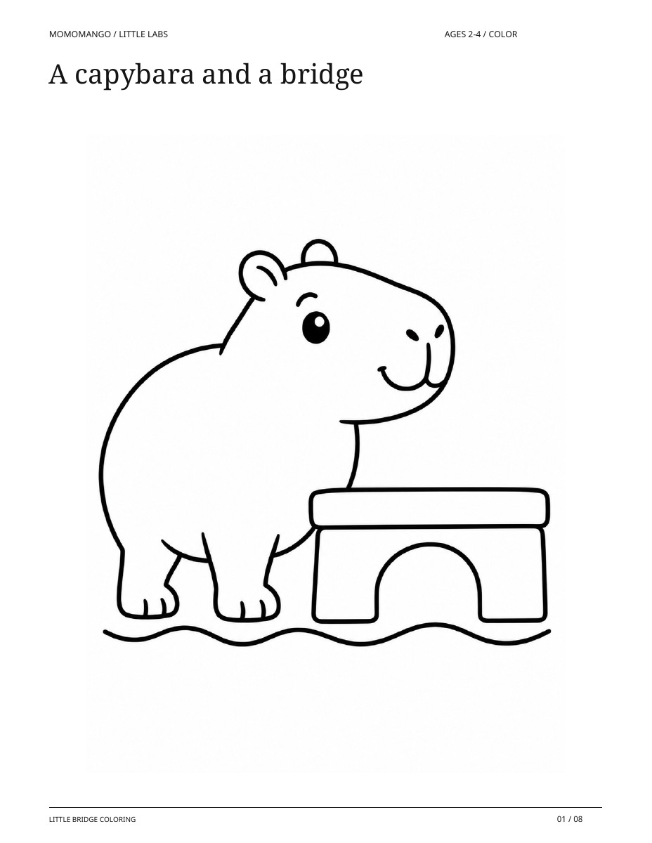 A capybara and a bridge, ages 2-4, from Little Bridge Coloring