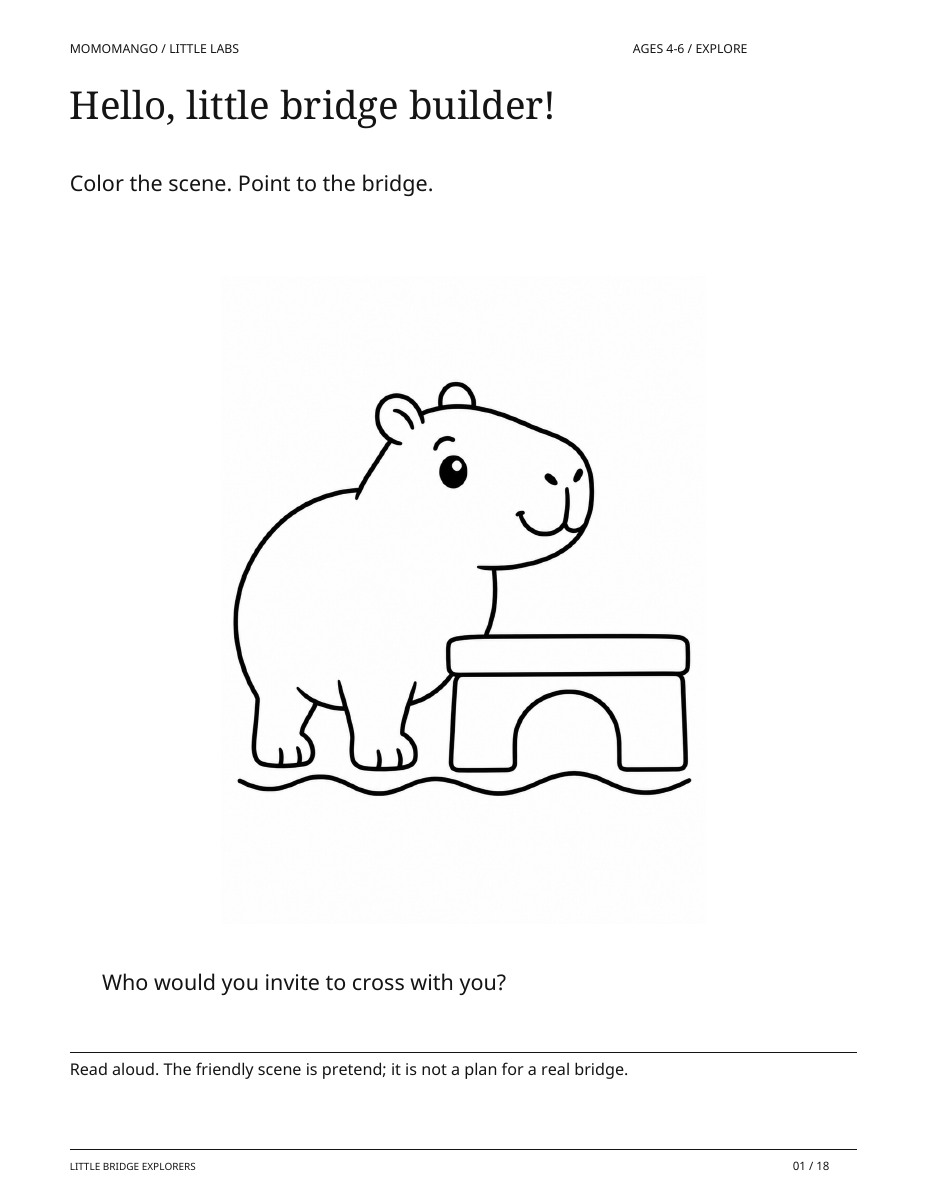 Hello, little bridge builder!, ages 4-6, from Little Bridge Explorers