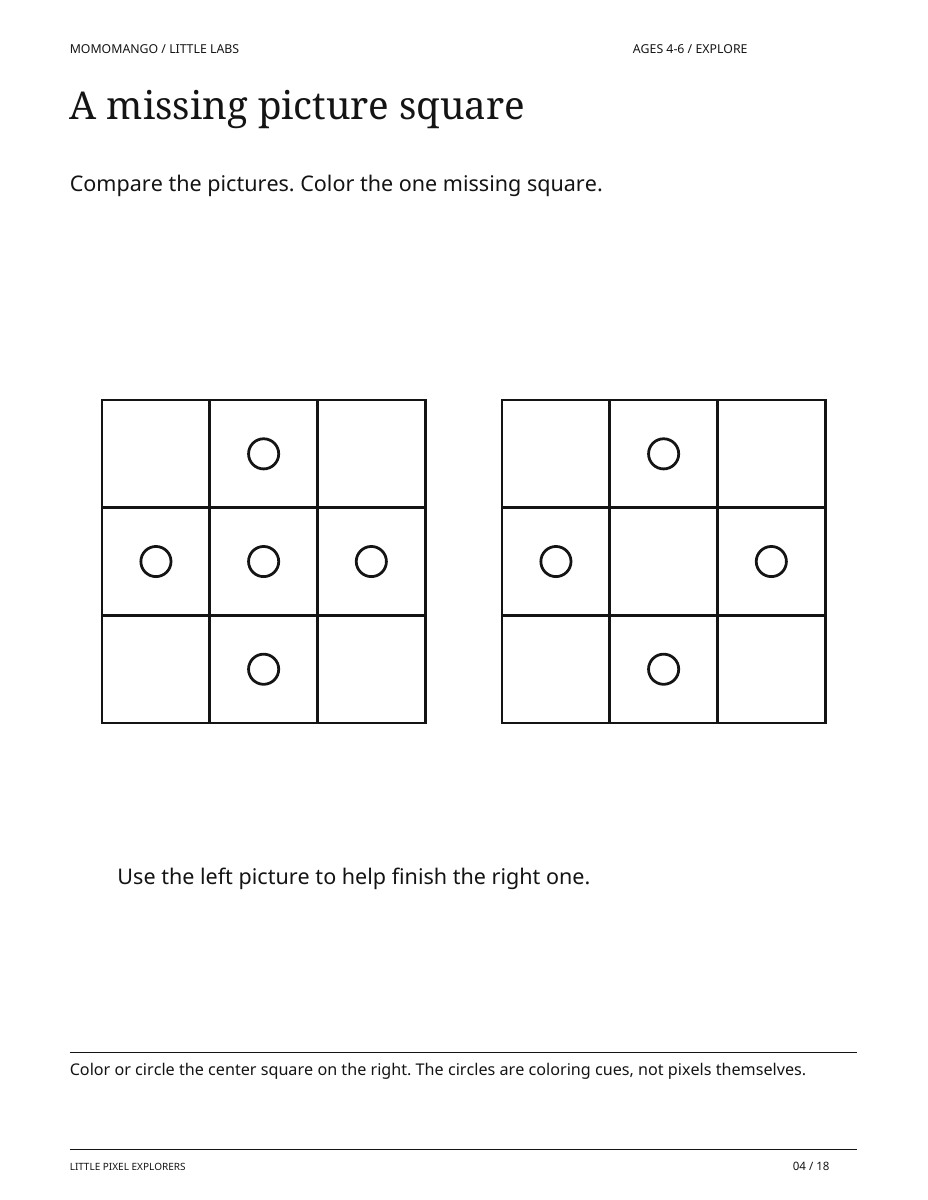 A missing picture square, ages 4-6, from Little Pixel Explorers
