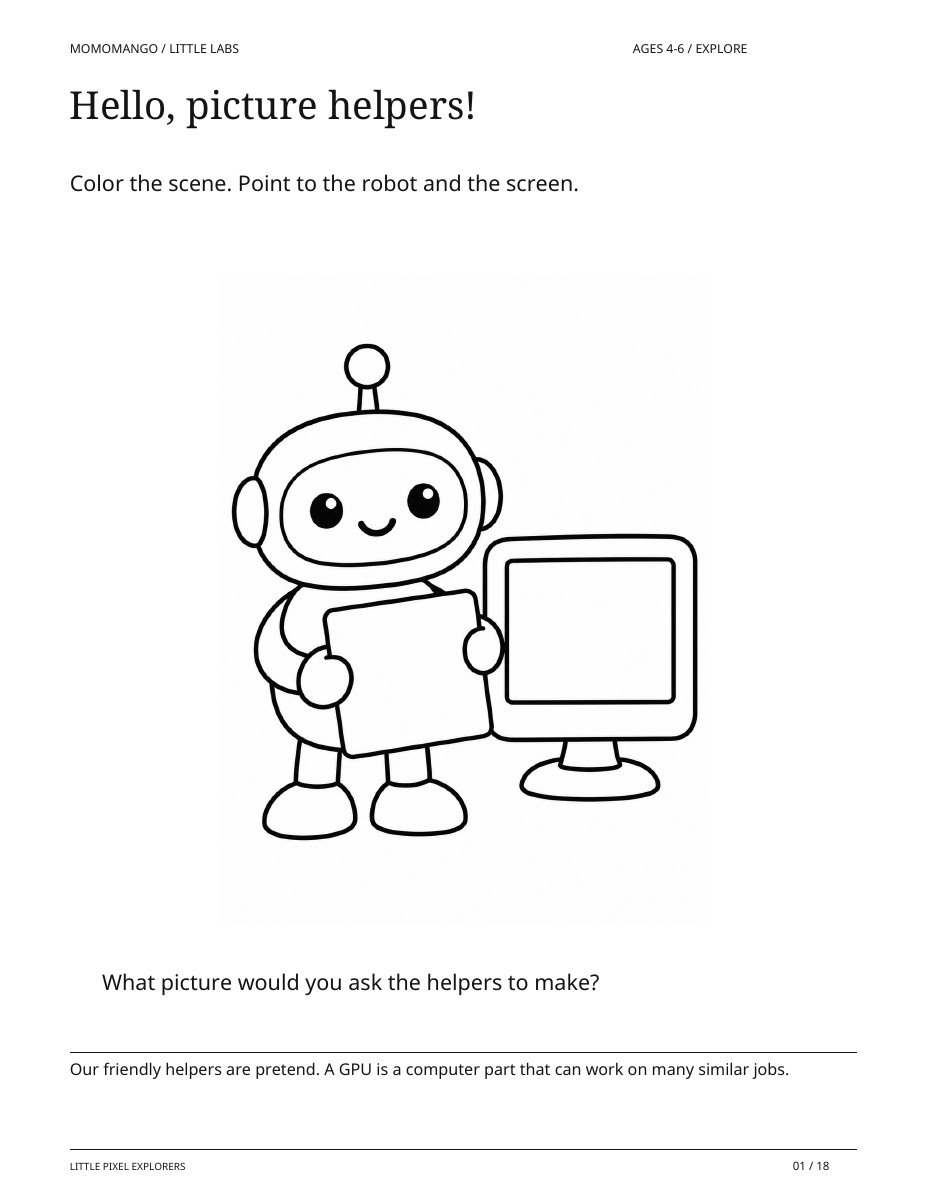 Hello, picture helpers!, ages 4-6, from Little Pixel Explorers