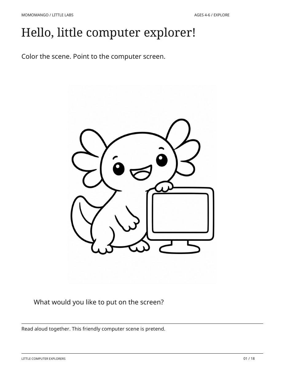 Hello, little computer explorer!, ages 4-6, from Little Computer Explorers