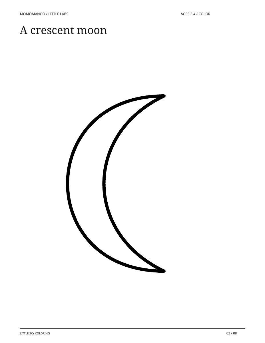 A crescent moon, ages 2-4, from Little Sky Coloring